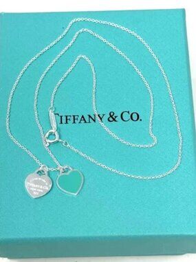 Tiffany & Co. Blue Enamel Mini Hearts Necklace With Original Box